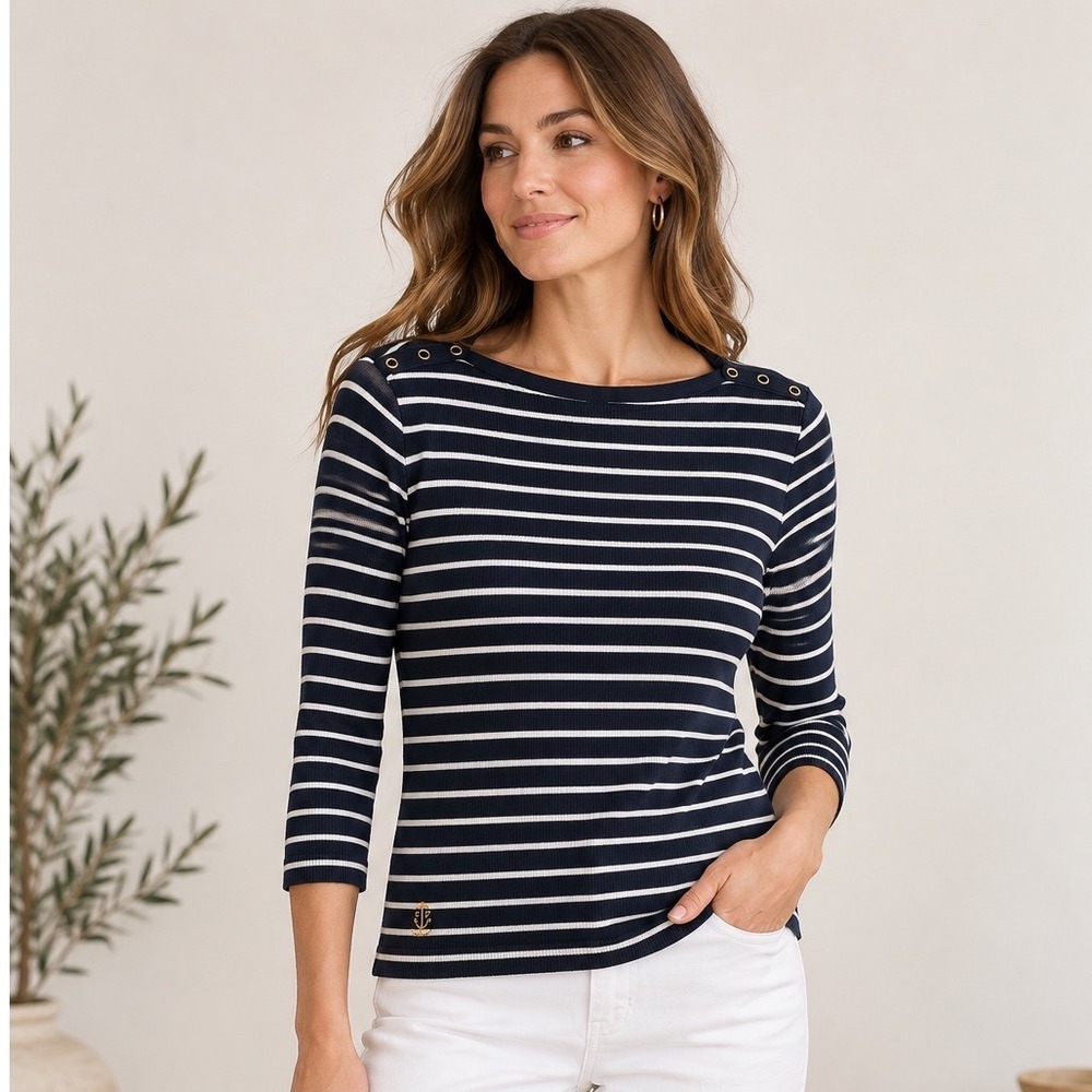 Lauren Ralph Lauren Striped Top Womens Medium Navy Nautical Anchor